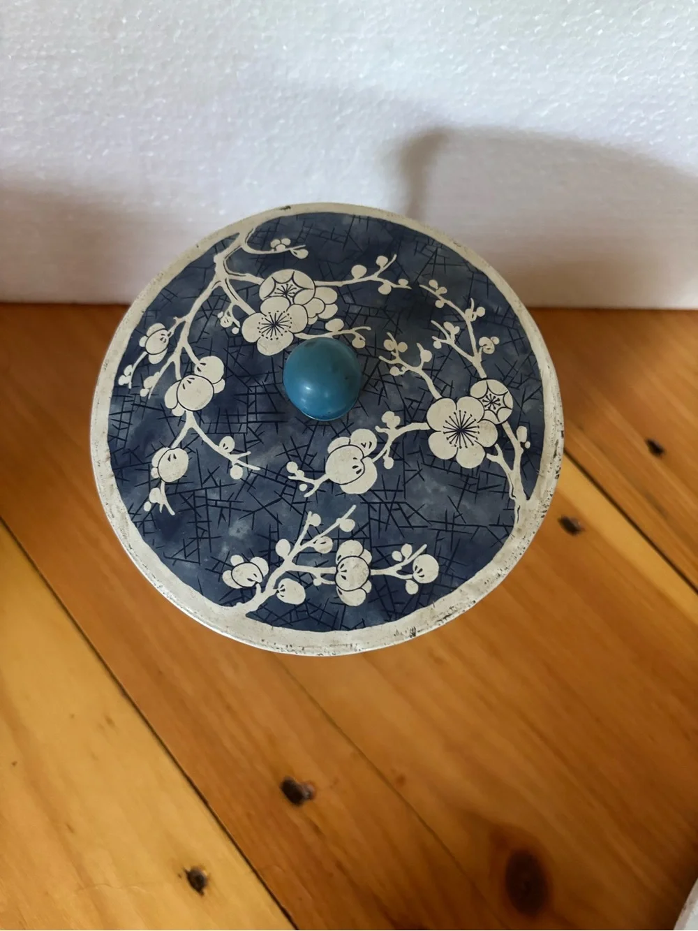 Vintage Daher Blue Cherry Blossom Tin Canister w/ Lid Made in England